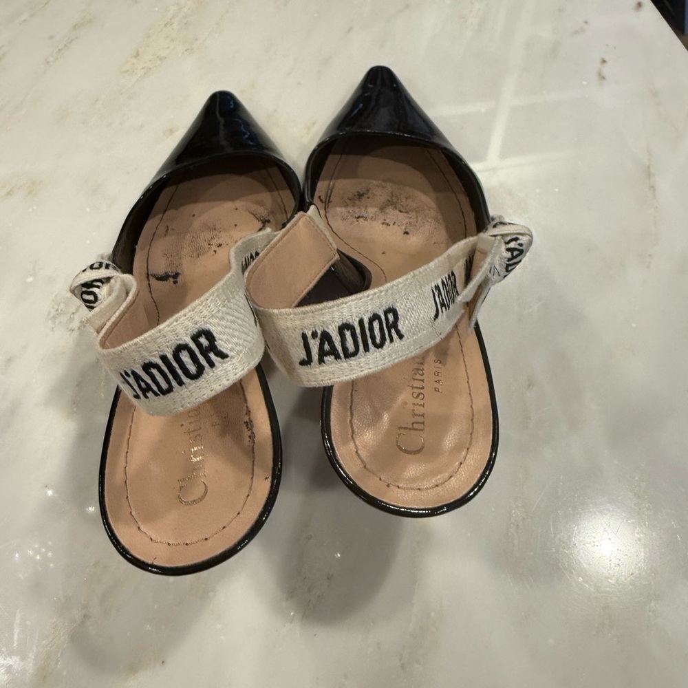 Dior Black J'Adior Flats with Cream Straps